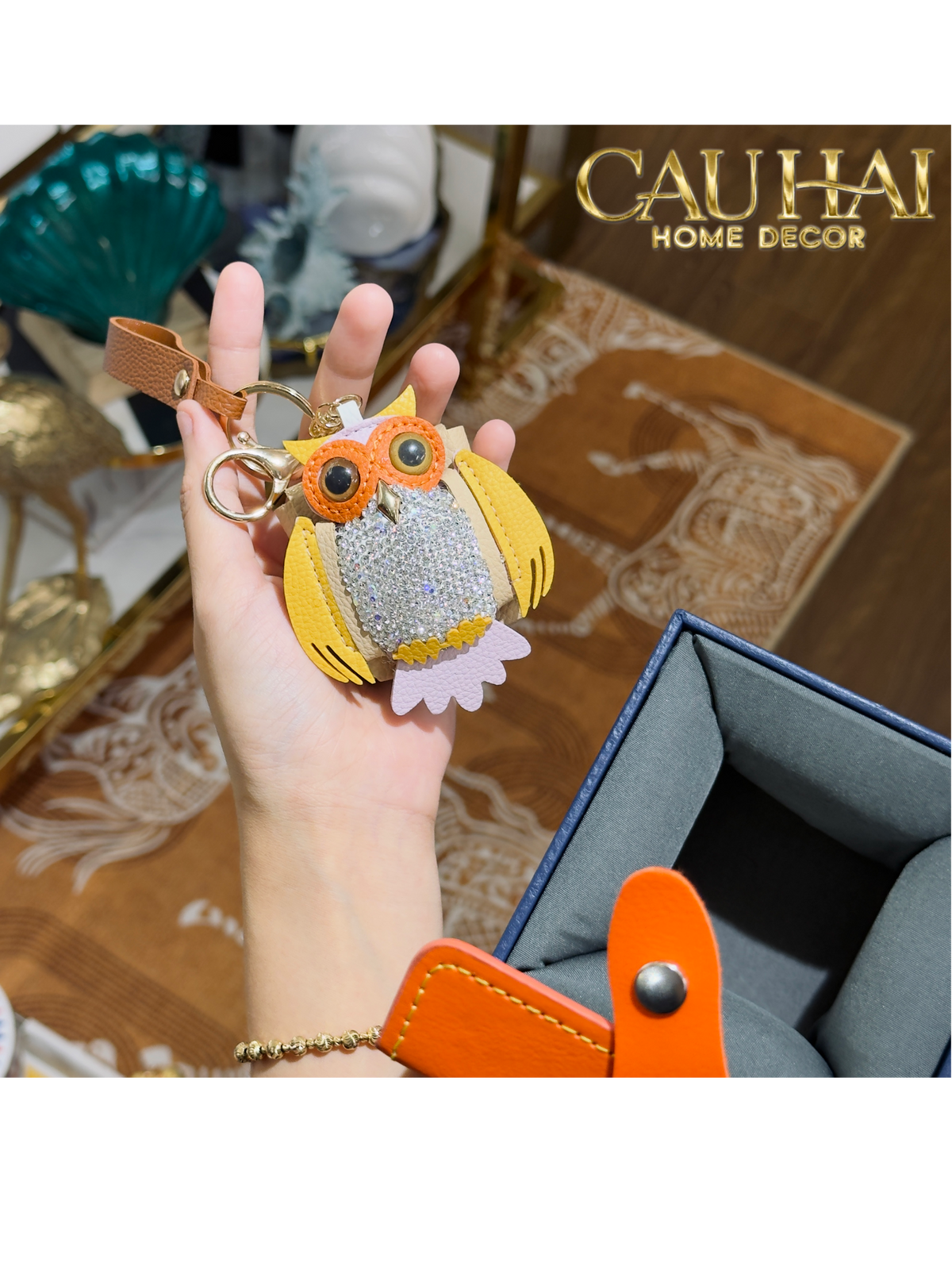 Móc Khoá - Charm Túi Xách Owl Bling Bling Yellow-MÓC KHÓA & CHARM TÚI-Đối tác tại Trung Quốc theo từng đơn đặt hàng-CẬU HAI HOME DECOR