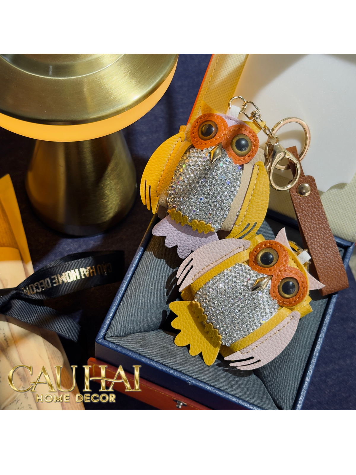 Móc Khoá - Charm Túi Xách Owl Bling Bling Yellow-MÓC KHÓA & CHARM TÚI-Đối tác tại Trung Quốc theo từng đơn đặt hàng-CẬU HAI HOME DECOR