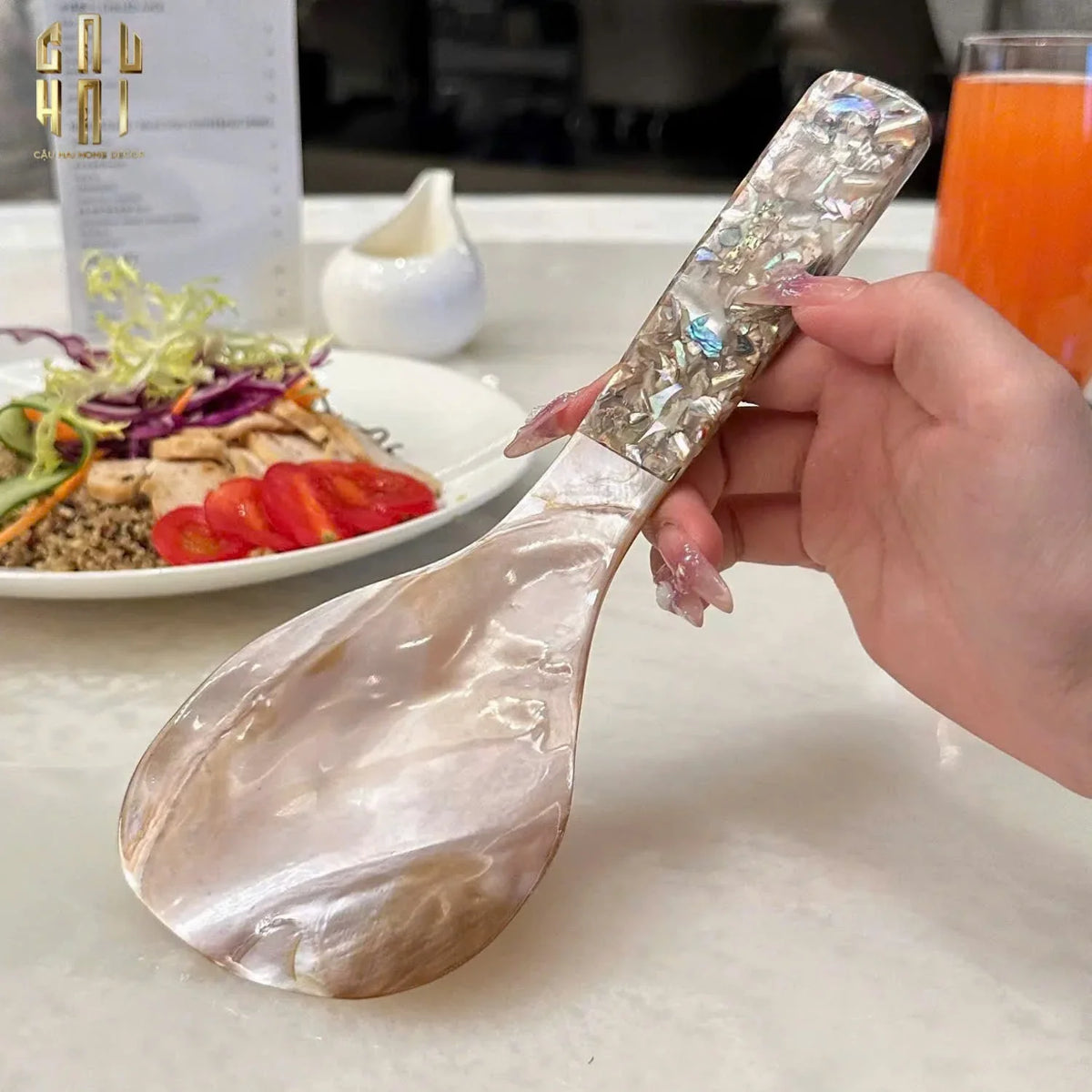 Muỗng Vá Cơm Xà Cừ Glowing Mother-of- Pearl Rice Paddle Tablewares 9x23-Dinner Cutlery Set Dao Muỗng Nĩa-Đối tác tại Trung Quốc theo từng đơn đặt hàng-CẬU HAI HOME DECOR