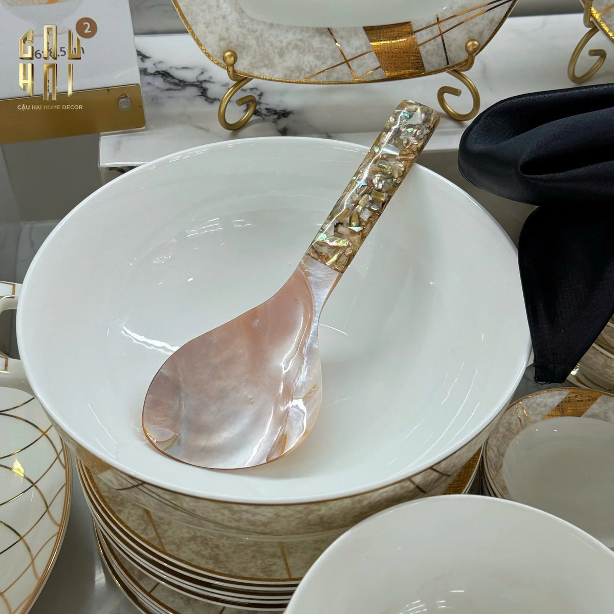 Muỗng Vá Cơm Xà Cừ Glowing Mother-of- Pearl Rice Paddle Tablewares 9x23-Dinner Cutlery Set Dao Muỗng Nĩa-Đối tác tại Trung Quốc theo từng đơn đặt hàng-CẬU HAI HOME DECOR