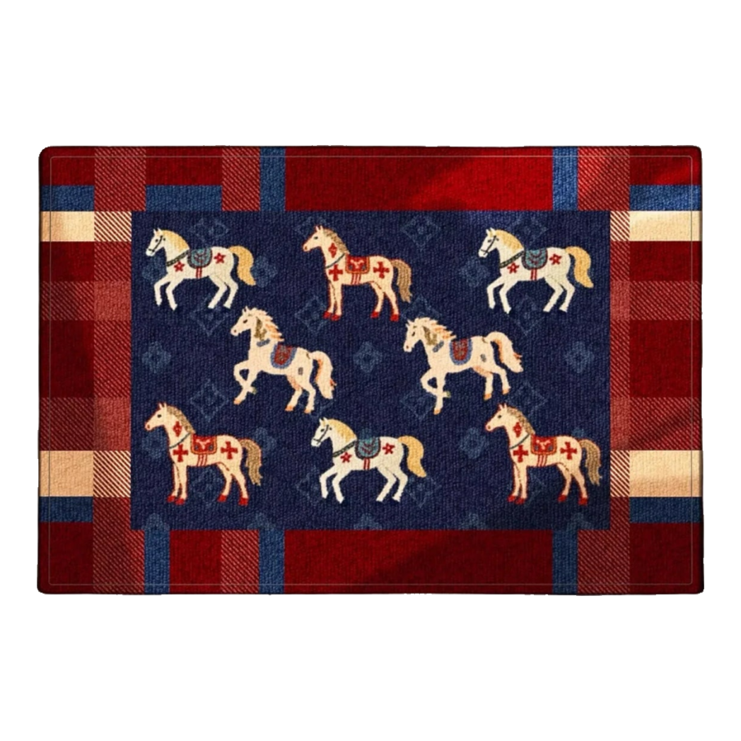 Thảm Cửa Sợi Dệt 80x120 Ngựa Hoàng Gia - Équestre Royale Bleu Fleur de Monogram