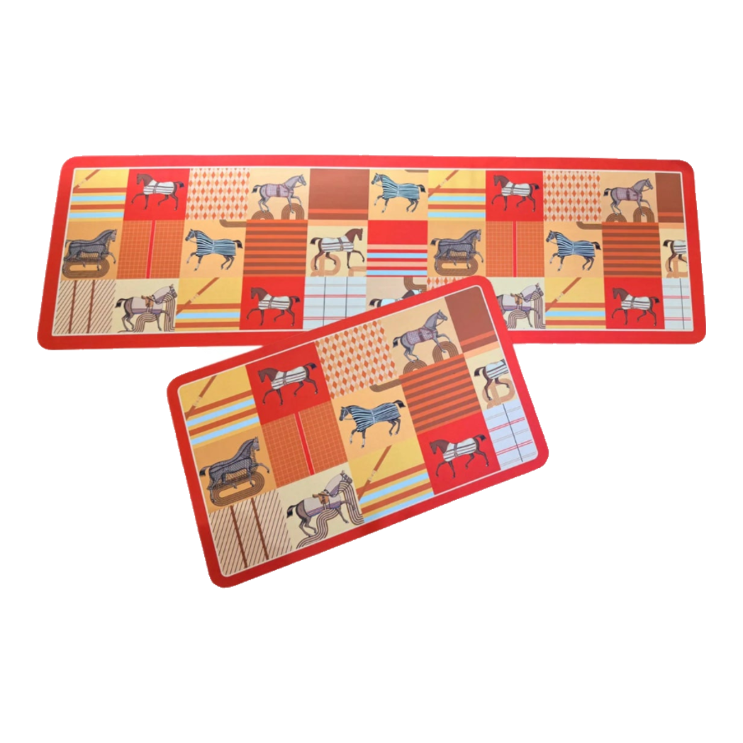 Set Thảm Bếp Microfiber 45x75/150 Patchwork Équestre Crimson Rouge