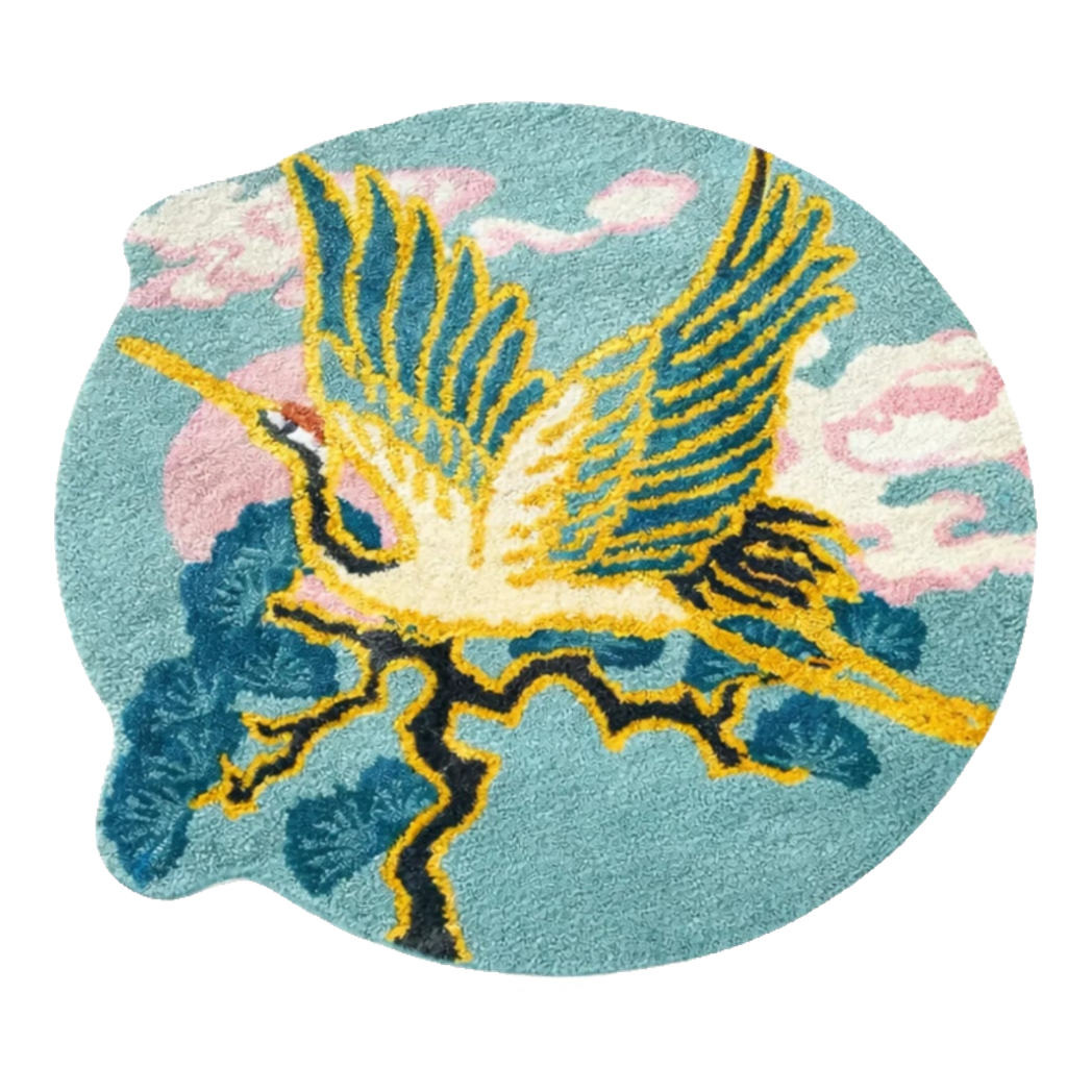 Maison Couture -  Thảm Tròn Sợi Dệt D120 -Celestial Crane Nuage d’Azur Art Rugs