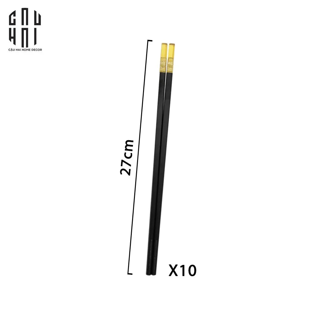 Set 10 Đôi Đũa Sợi Thuỷ Tinh - Amber Black Chopsticks 27cm-Dinner Cutlery Set Dao Muỗng Nĩa-CẬU HAI HOME DECOR