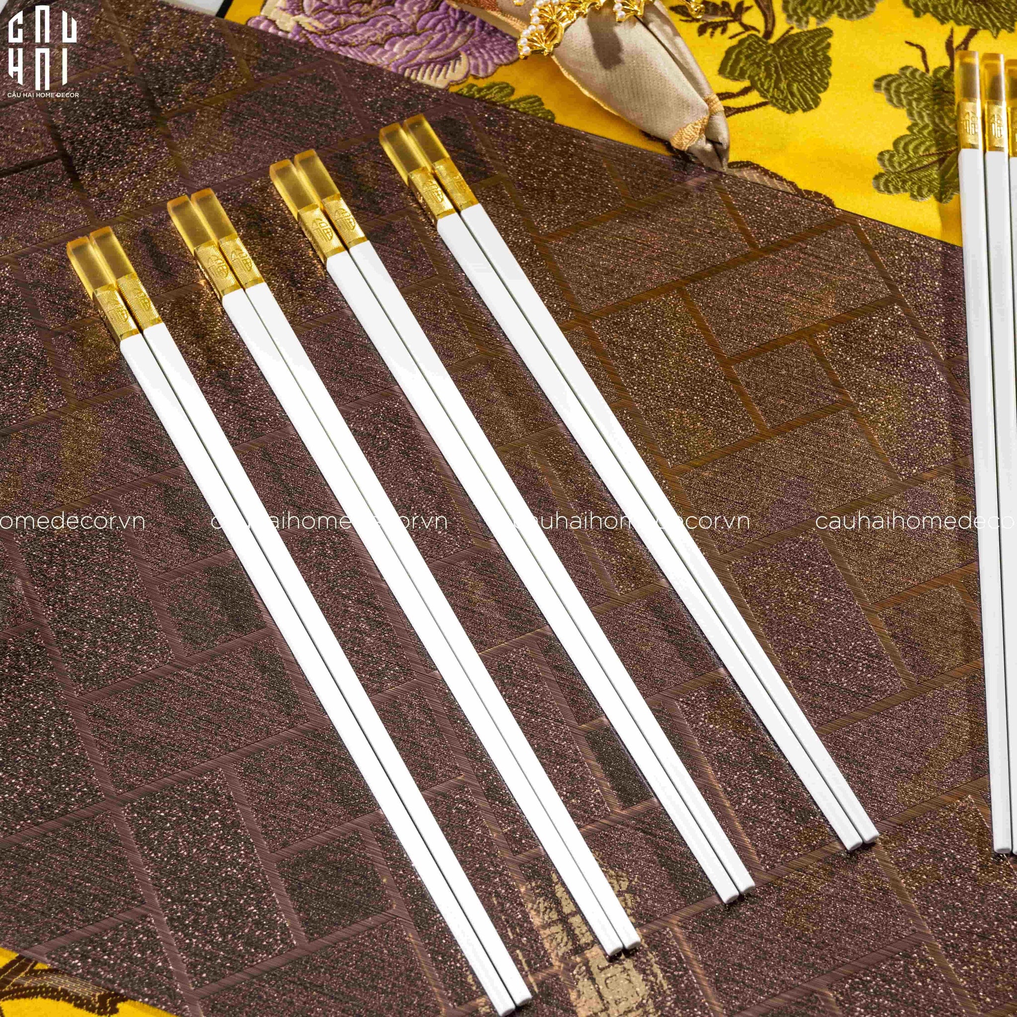 Set 10 Đôi Đũa Sợi Thuỷ Tinh - Amber White Chopsticks 27cm-Dinner Cutlery Set Dao Muỗng Nĩa-CẬU HAI HOME DECOR