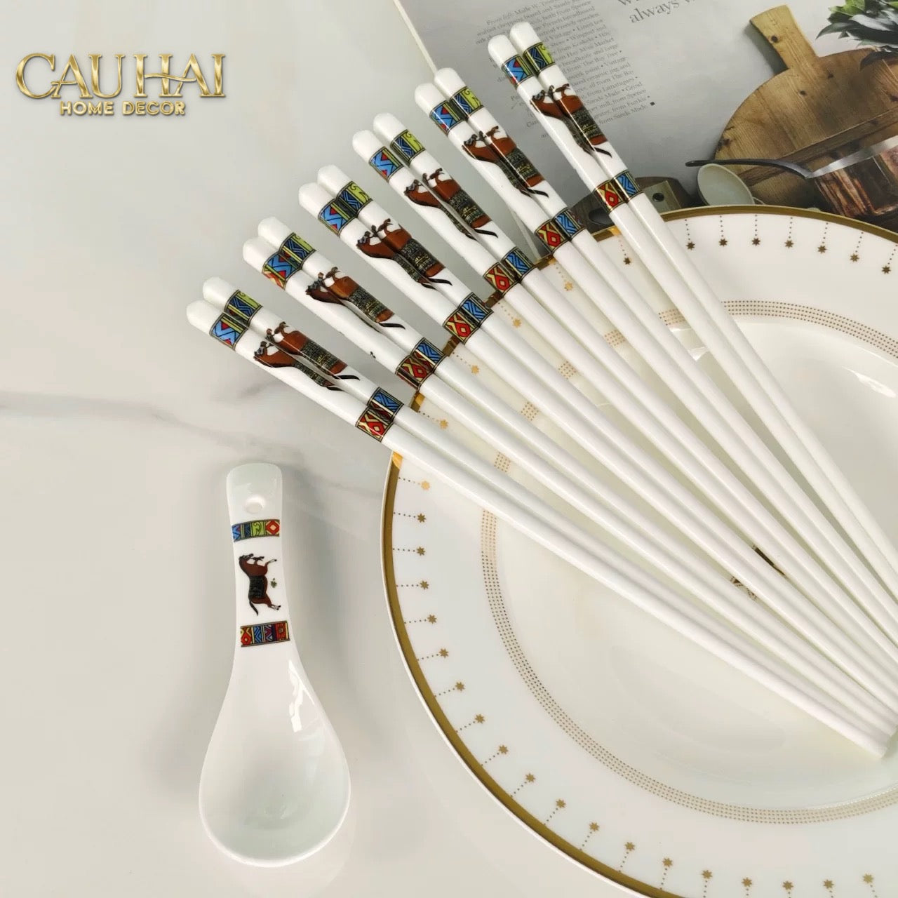 Set 10 Đôi Đũa Sứ Legacy Cheval Oriental Héritage Couture Ceramic Chopsticks Set-Dinner Cutlery Set Dao Muỗng Nĩa-CẬU HAI HOME DECOR
