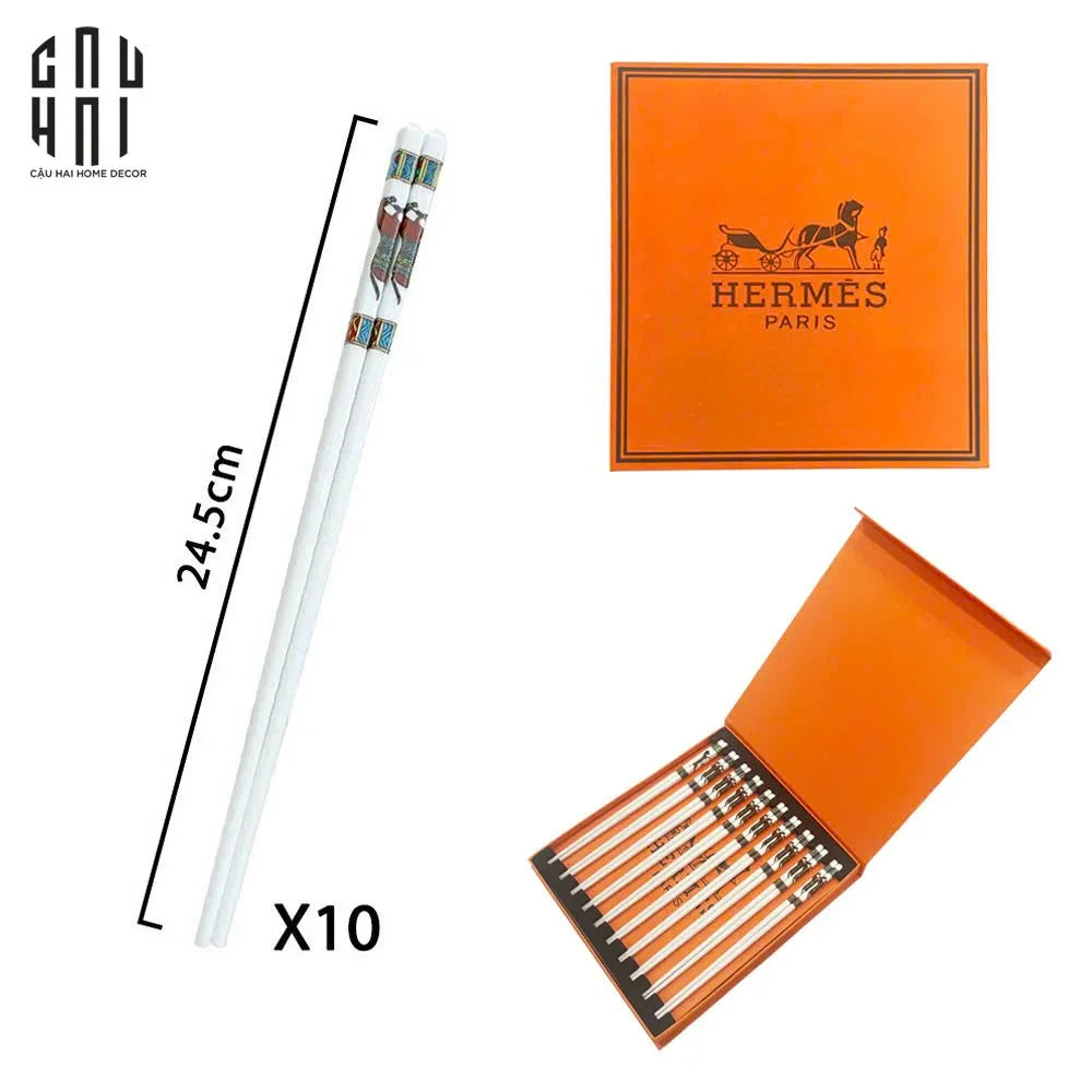 Set 10 Đôi Đũa Sứ Legacy Cheval Oriental Héritage Couture Ceramic Chopsticks Set-Dinner Cutlery Set Dao Muỗng Nĩa-CẬU HAI HOME DECOR