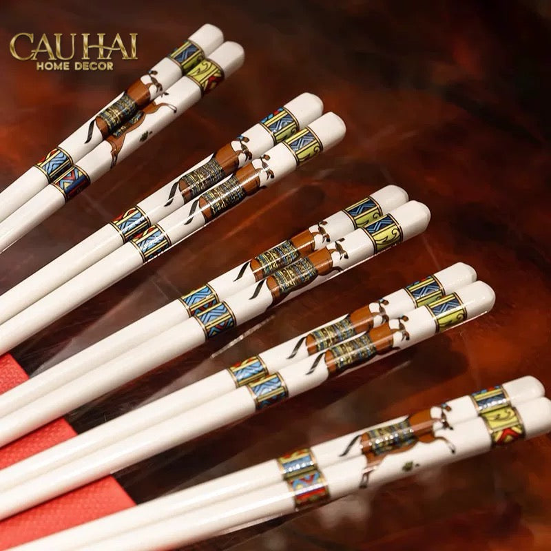 Set 10 Đôi Đũa Sứ Legacy Cheval Oriental Héritage Couture Ceramic Chopsticks Set-Dinner Cutlery Set Dao Muỗng Nĩa-CẬU HAI HOME DECOR
