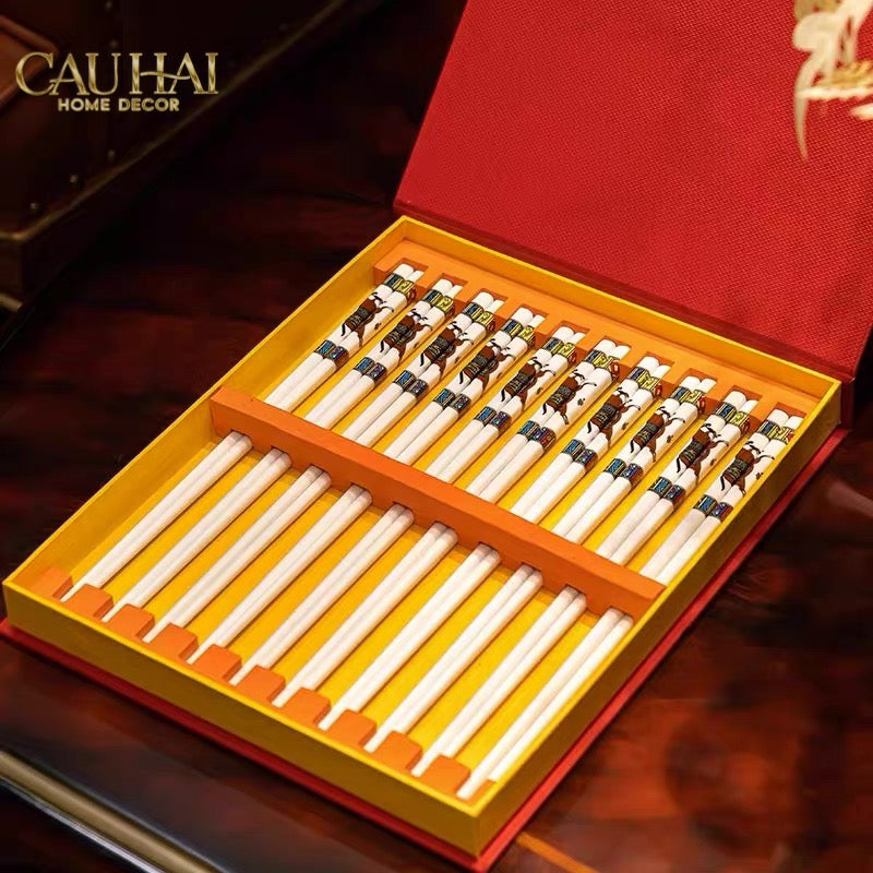 Set 10 Đôi Đũa Sứ Legacy Cheval Oriental Héritage Couture Ceramic Chopsticks Set-Dinner Cutlery Set Dao Muỗng Nĩa-CẬU HAI HOME DECOR