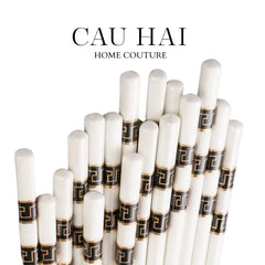 Set 10 Đôi Đũa Sứ V Class Black Greek Key Atélier Porcelain Chopsticks-Dinner Cutlery Set Dao Muỗng Nĩa-CẬU HAI HOME DECOR