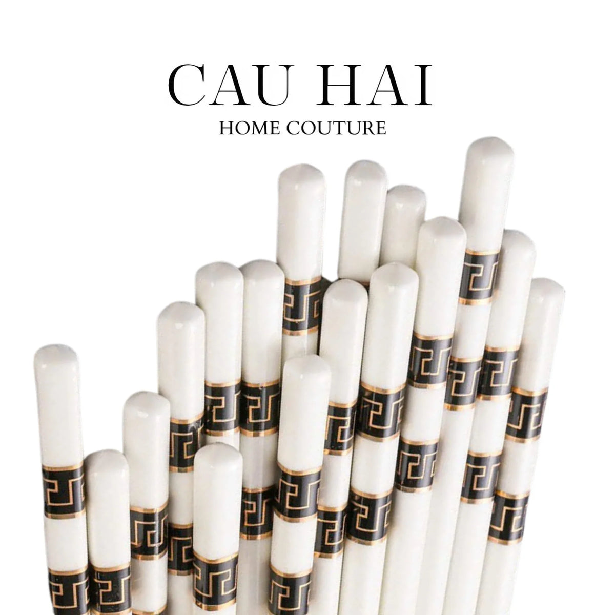 Set 10 Đôi Đũa Sứ V Class Black Greek Key Atélier Porcelain Chopsticks-Dinner Cutlery Set Dao Muỗng Nĩa-CẬU HAI HOME DECOR