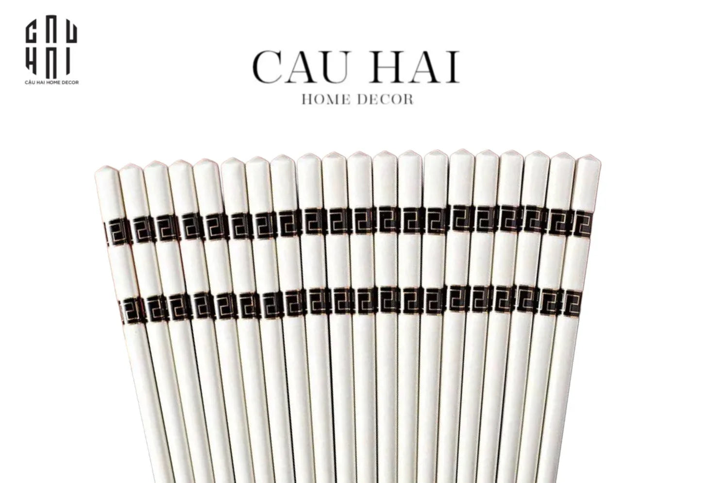 Set 10 Đôi Đũa Sứ V Class Black Greek Key Atélier Porcelain Chopsticks-CẬU HAI HOME DECOR