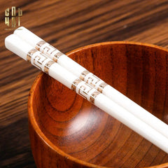 Set 10 Đôi Đũa Sứ V Class White Gold Greek Key Atélier Porcelain Chopsticks-Dinner Cutlery Set Dao Muỗng Nĩa-CẬU HAI HOME DECOR