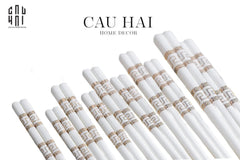 Set 10 Đôi Đũa Sứ V Class White Gold Greek Key Atélier Porcelain Chopsticks-Dinner Cutlery Set Dao Muỗng Nĩa-CẬU HAI HOME DECOR
