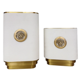 Set 2 Bình Hoa Bọc Da Cao Cấp - Leather Riviera Ivory Gilded Medusa-BÌNH HOA-CẬU HAI HOME DECOR-CẬU HAI HOME DECOR
