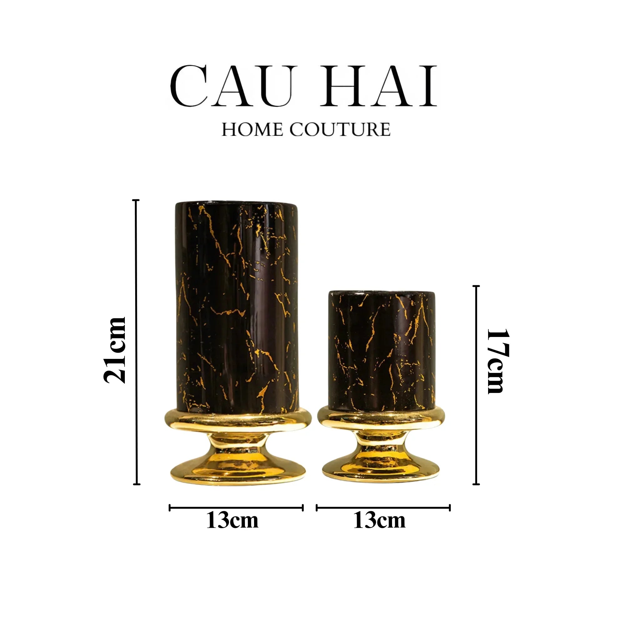 SET 2 BÌNH HOA SỨ - BLACK ARTHUR MARBLE H23/19