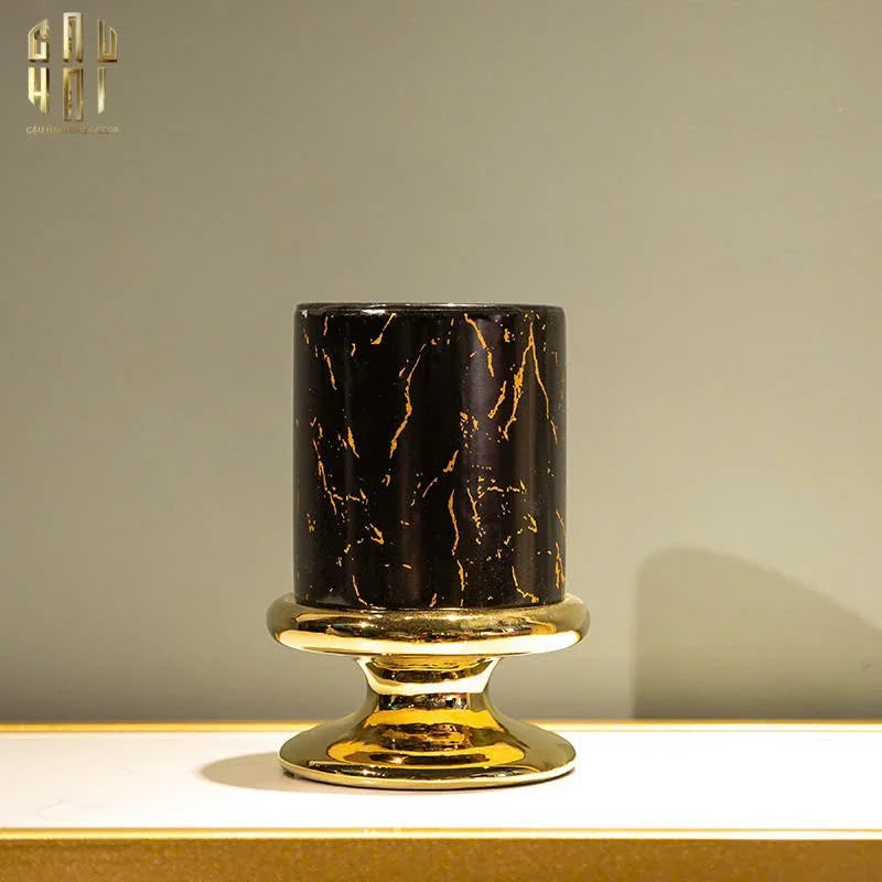 SET 2 BÌNH HOA SỨ - BLACK ARTHUR MARBLE H23/19