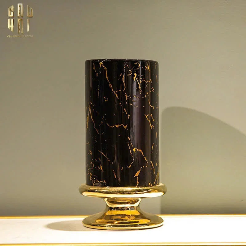 SET 2 BÌNH HOA SỨ - BLACK ARTHUR MARBLE H23/19