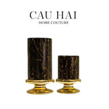 SET 2 BÌNH HOA SỨ - BLACK ARTHUR MARBLE H23/19