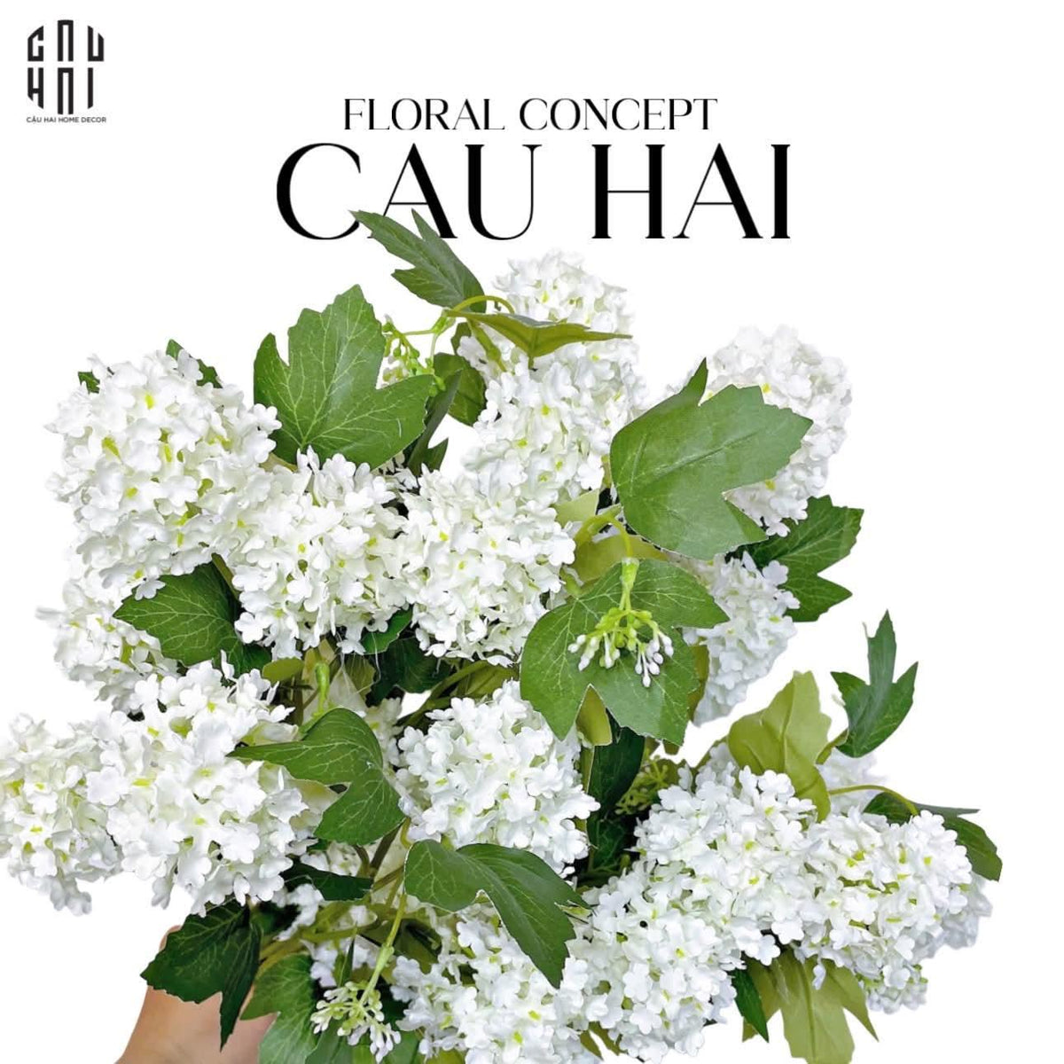 Set 2 Cành Cẩm Tú Cầu Mini - Trắng-Hoa Lụa-CẬU HAI HOME DECOR