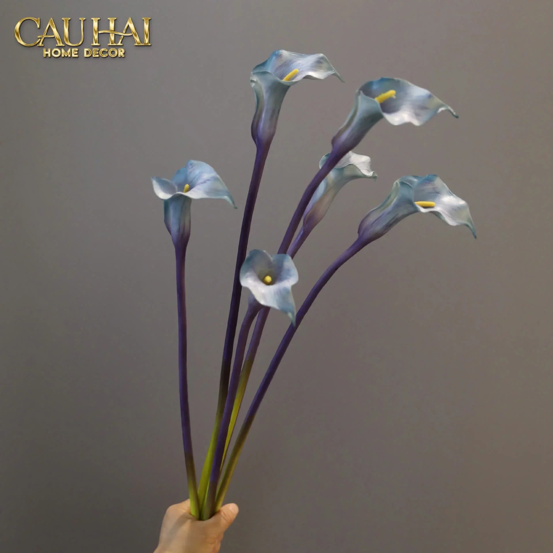 Set 2 Cành Eva Calla Lily Moonstone Blue / Plum Rouge 65Cm-CẬU HAI HOME DECOR