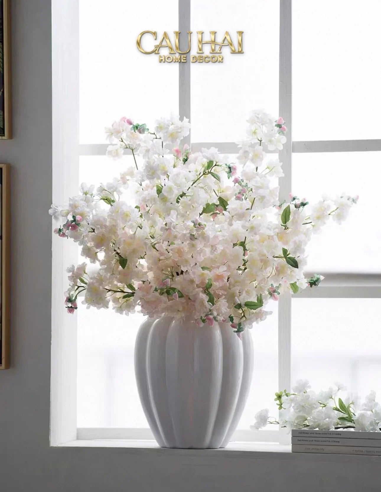 Set 2 Cành Hoa Anh Đào Trắng - White Sakura-CẬU HAI HOME DECOR