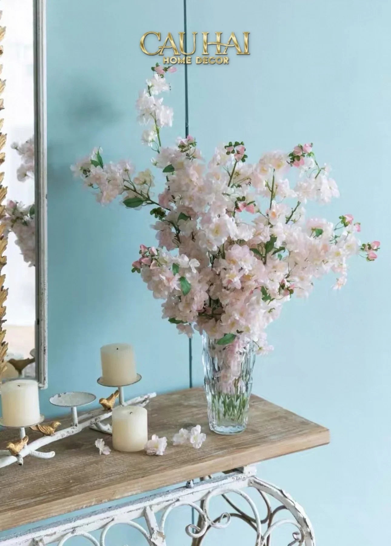 Set 2 Cành Hoa Anh Đào Trắng - White Sakura-CẬU HAI HOME DECOR