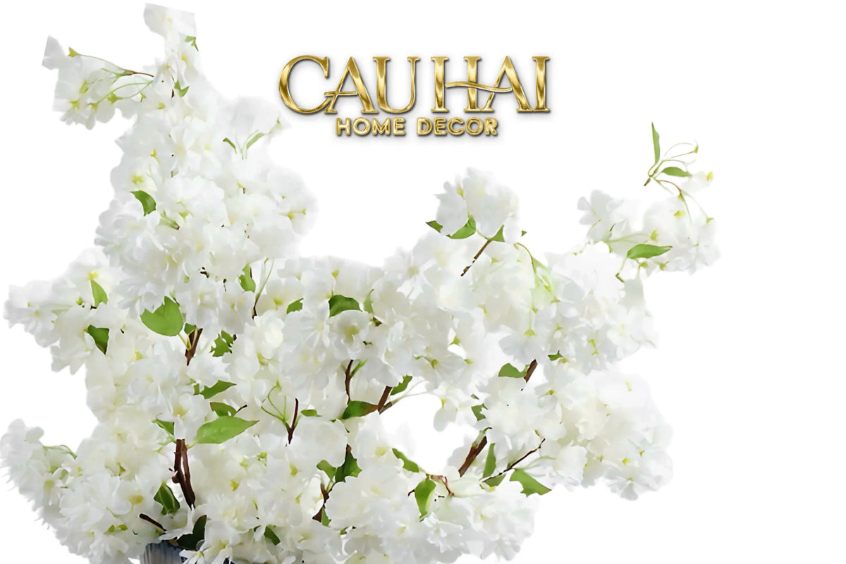 Set 2 Cành Hoa Anh Đào Trắng - White Sakura-Hoa Lụa-CẬU HAI HOME DECOR