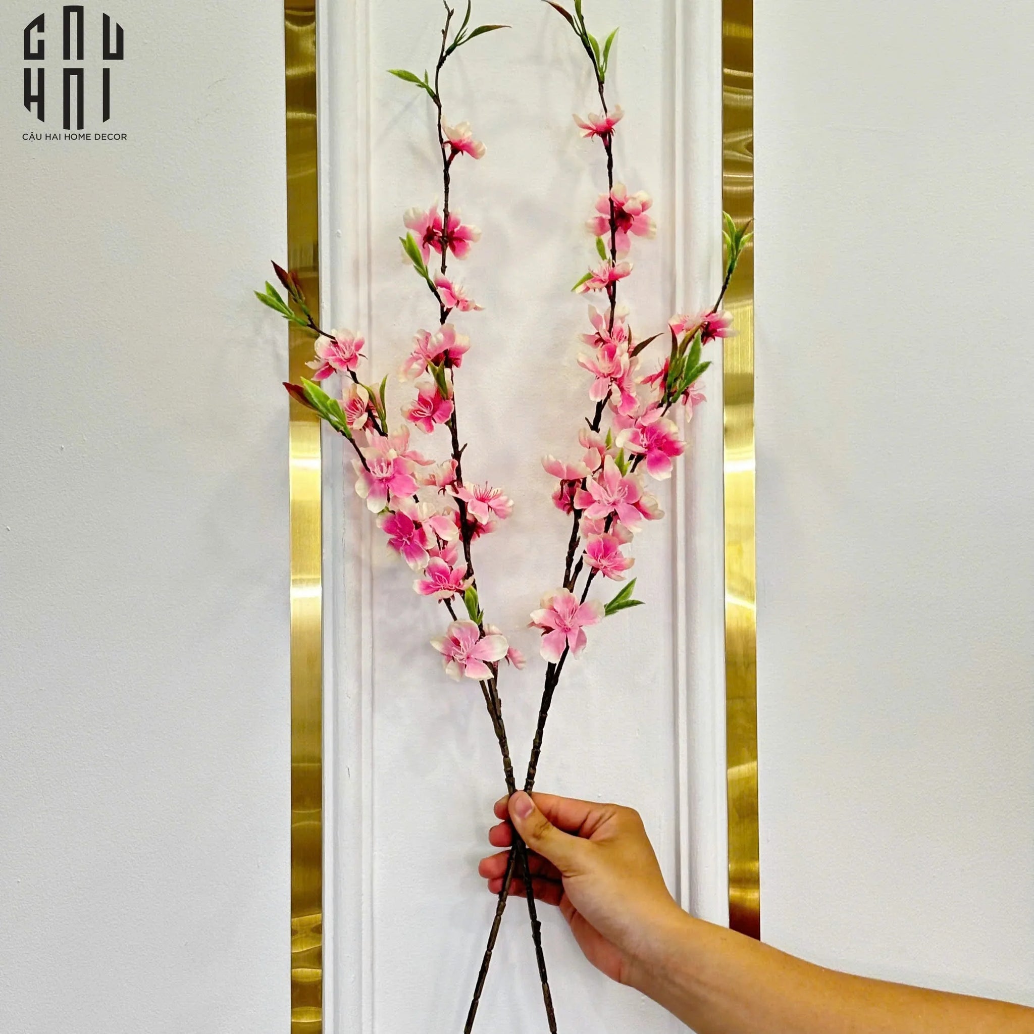 Set 2 Cành Hoa Đào - Hồng-Hoa Lụa-CẬU HAI HOME DECOR