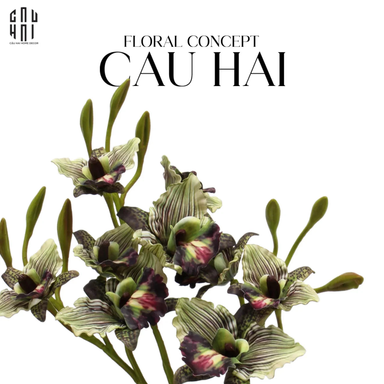 Set 2 Cành Hoa Địa Lan - Green Twilight-CẬU HAI HOME DECOR