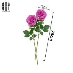 Set 2 Cành Hoa Hồng Ecuador - Tím Hồng-Hoa Lụa-CẬU HAI HOME DECOR