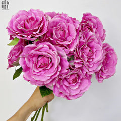 Set 2 Cành Hoa Hồng Ecuador - Tím Hồng-Hoa Lụa-CẬU HAI HOME DECOR