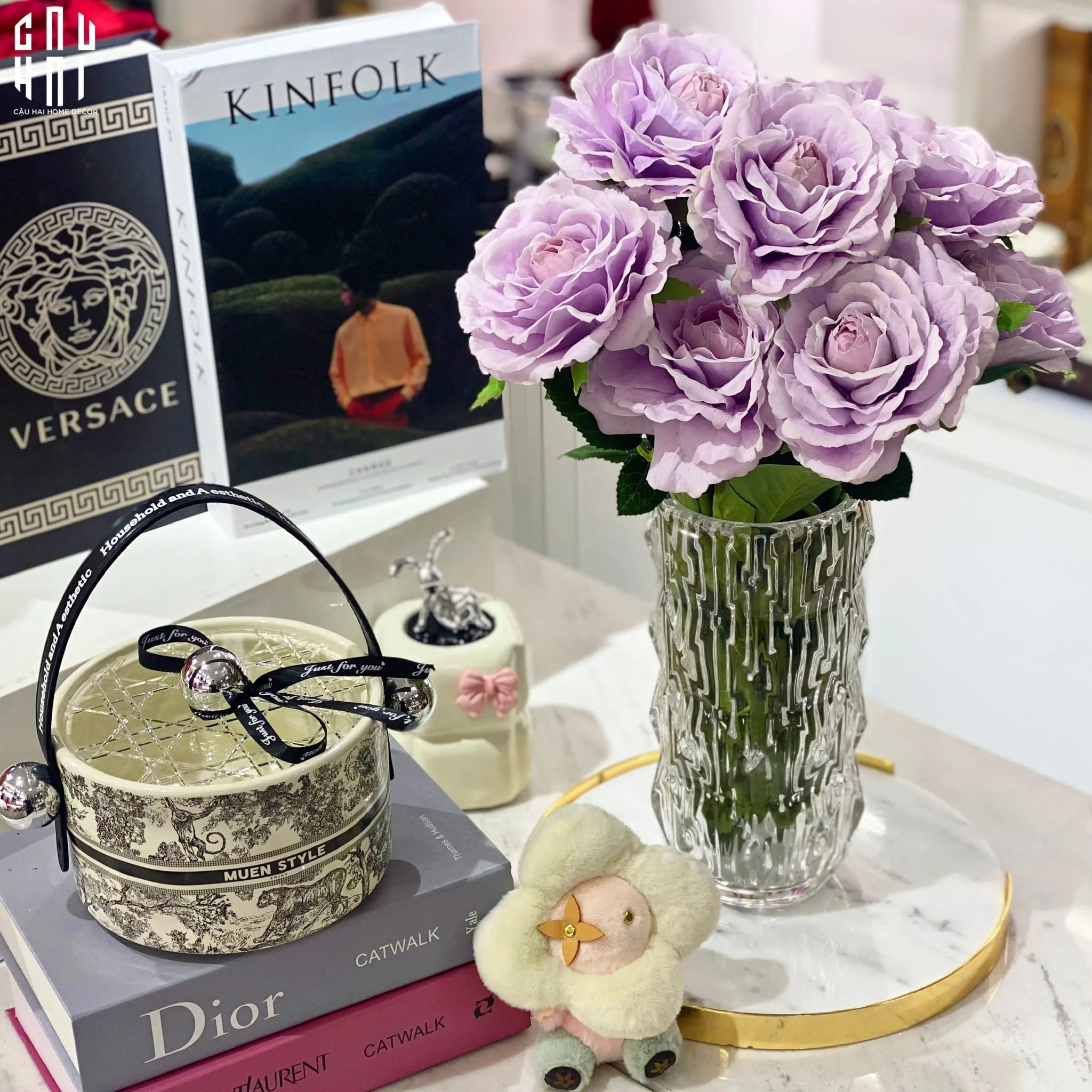 Set 2 Cành Hoa Hồng Ecuador - Tím Nhạt-CẬU HAI HOME DECOR