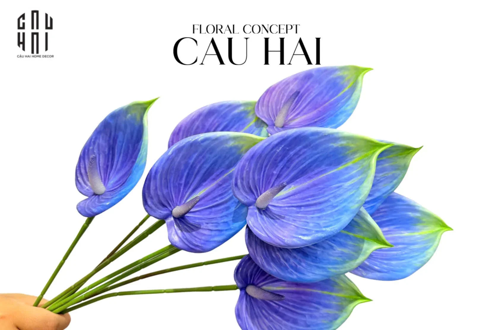 Set 2 Cành Hoa Hồng Môn - Blue Violet - CẬU HAI HOME DECOR