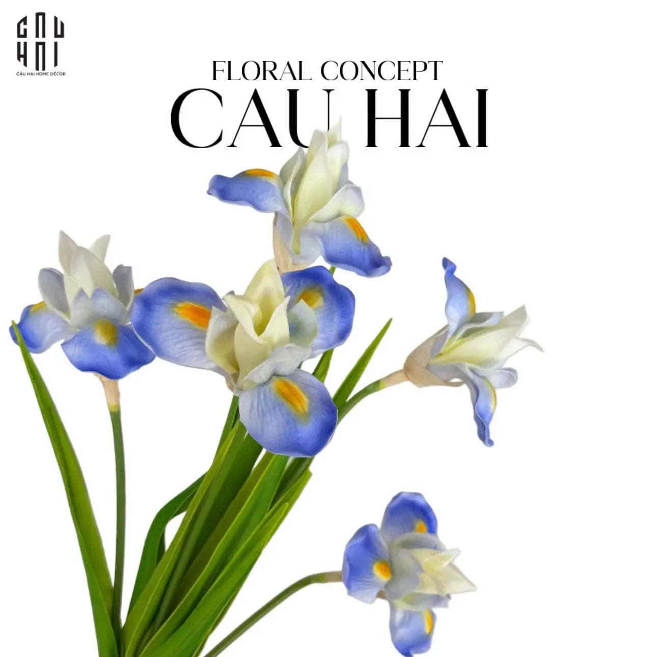 Set 2 Cành Hoa Iris - White Sky Blue - CẬU HAI HOME DECOR