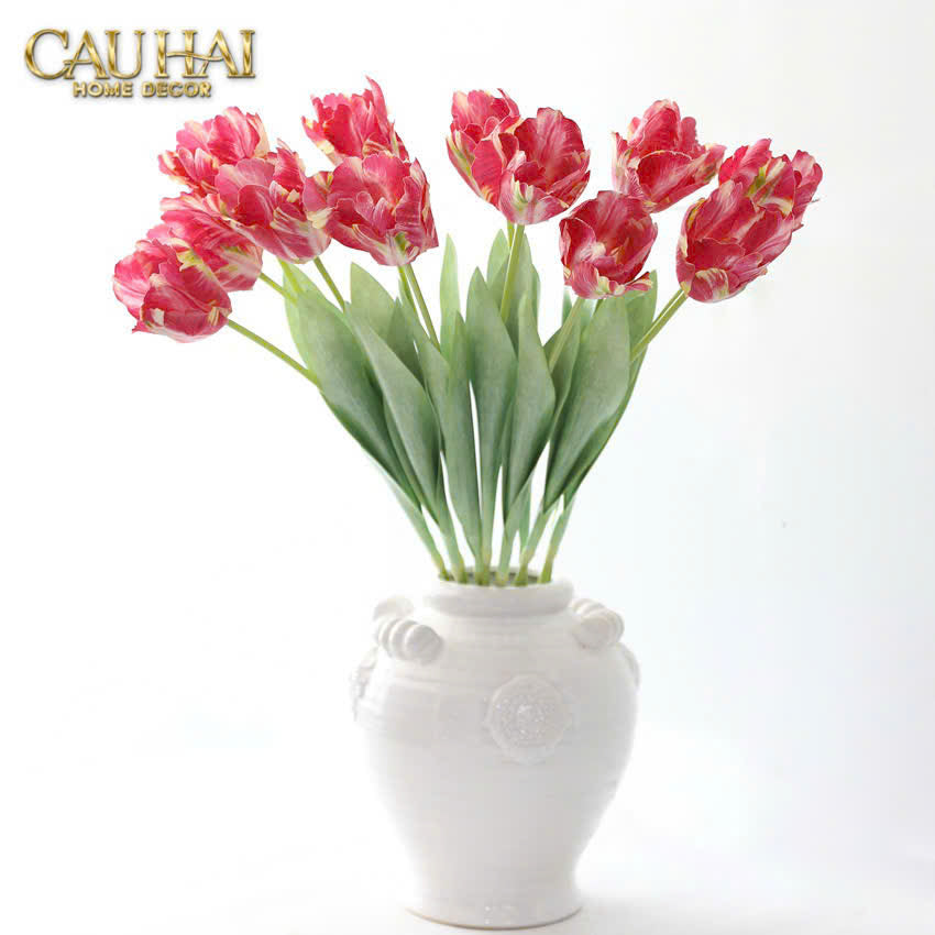 Set 2 Cành Hoa Parrot Tulip Powder Pink / Fuchsia - CẬU HAI HOME DECOR