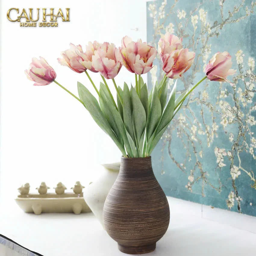 Set 2 Cành Hoa Parrot Tulip Powder Pink / Fuchsia-CẬU HAI HOME DECOR