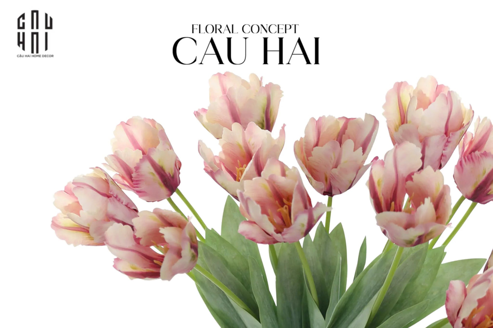 Set 2 Cành Hoa Parrot Tulip Powder Pink / Fuchsia-CẬU HAI HOME DECOR