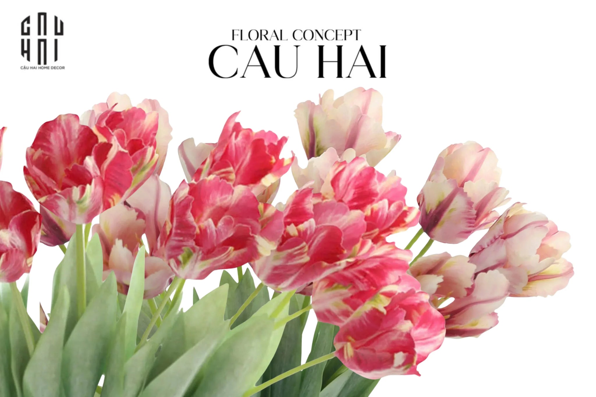 Set 2 Cành Hoa Parrot Tulip Powder Pink / Fuchsia-CẬU HAI HOME DECOR