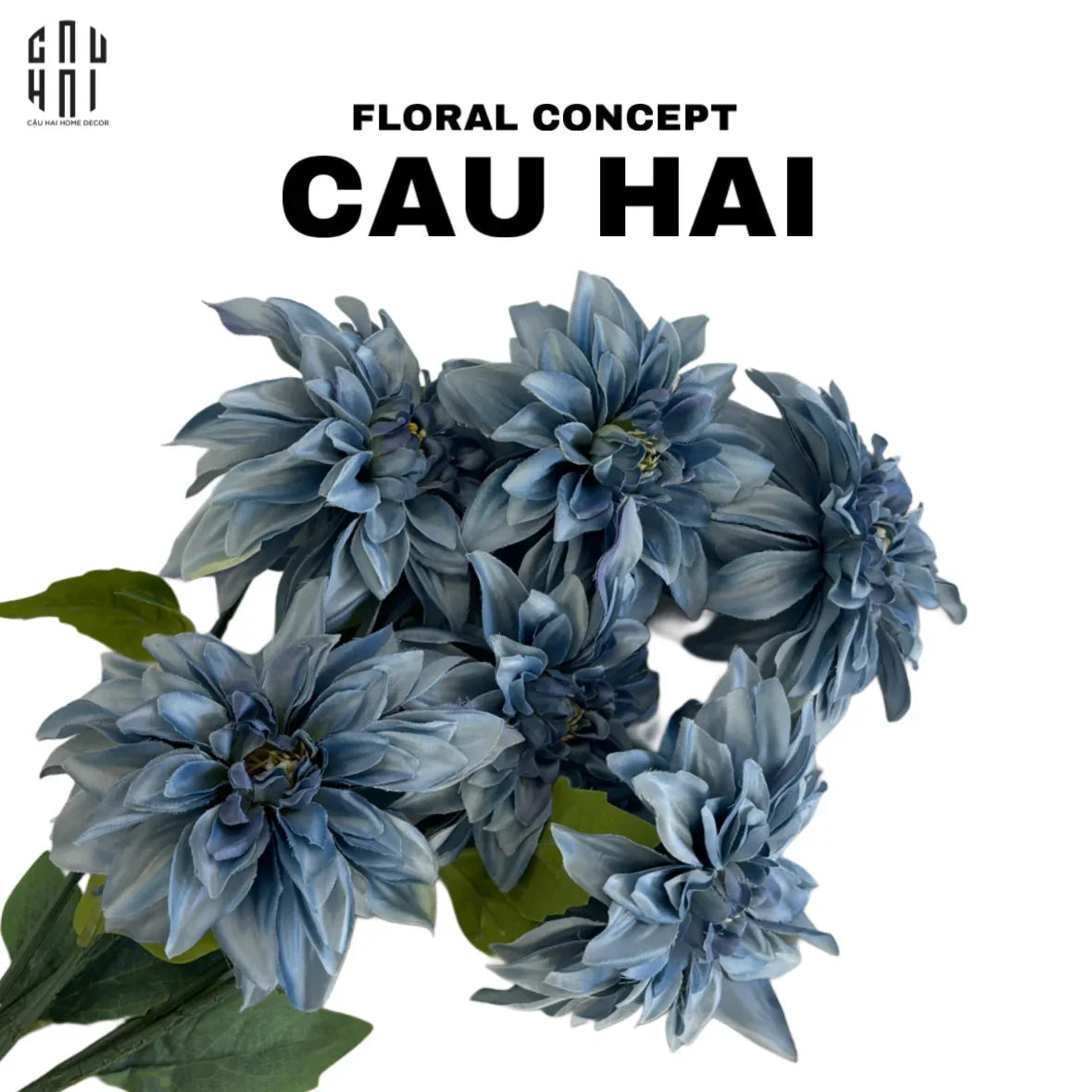 Set 2 Cành Hoa Thược Dược Dahlia - Midnight Blue - CẬU HAI HOME DECOR