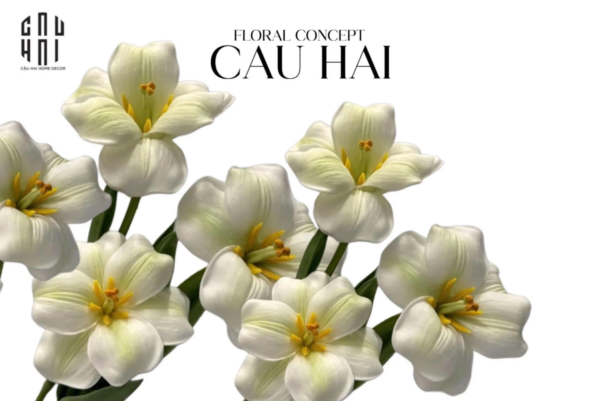 SET 2 CÀNH HOA TULIP BLOOMING - WHITE GREEN