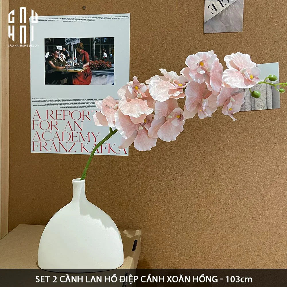 Set 2 Cành Lan Hồ Điệp Cánh Xoăn - Hồng-CẬU HAI HOME DECOR