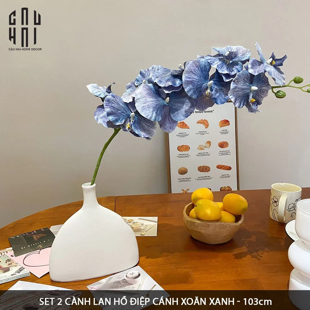 SET 2 CÀNH LAN HỒ ĐIỆP CÁNH XOĂN - XANH TÍM