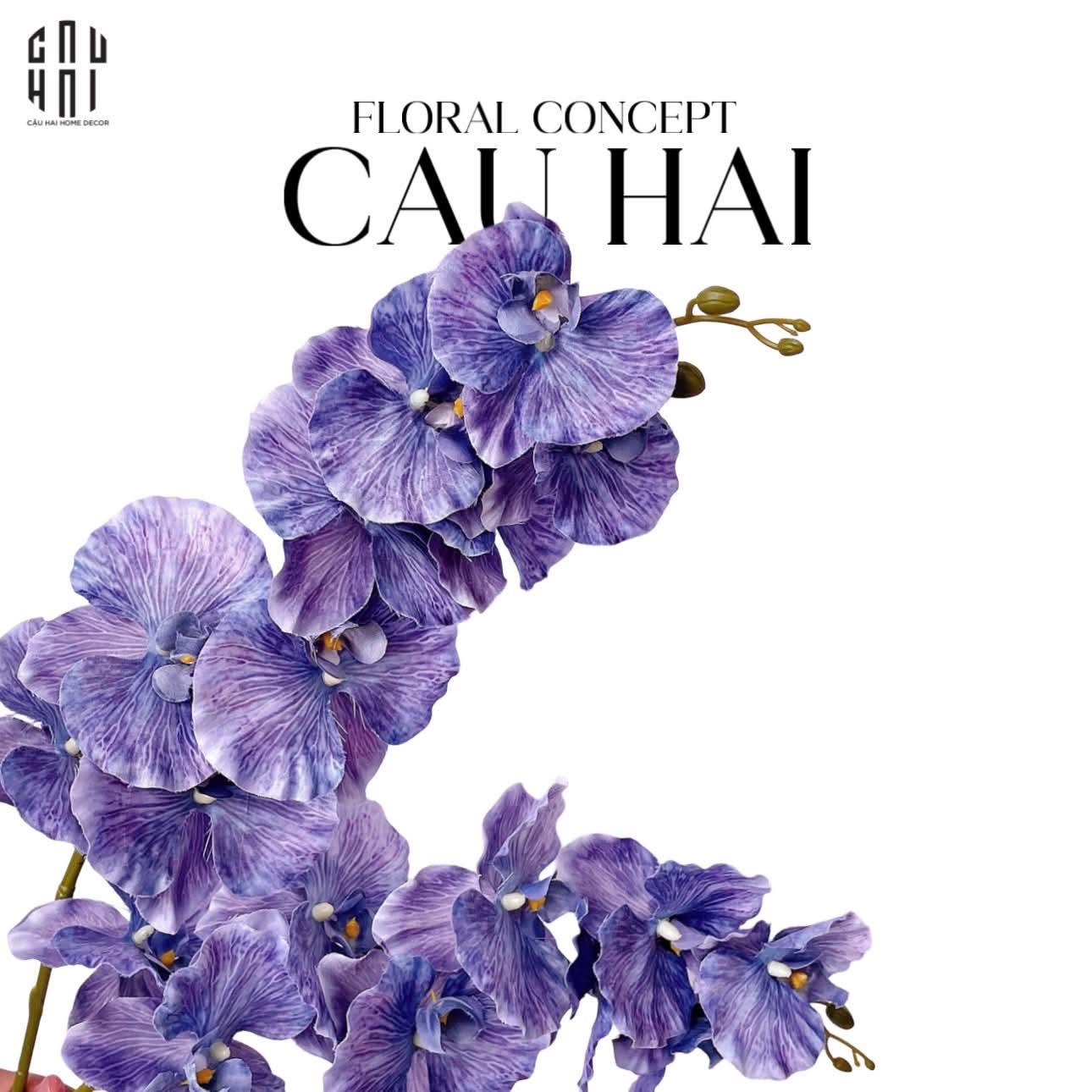 Set 2 Cành Lan Hồ Điệp Cánh Xoăn - Xanh Tím - CẬU HAI HOME DECOR