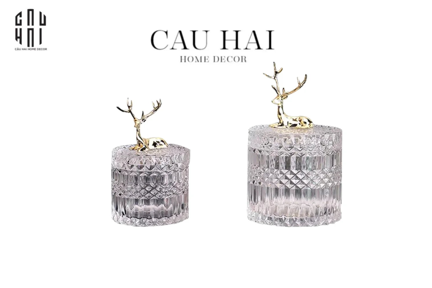 SET 2 LỌ PHA LẾ REINDEER CRYSTAL JAR-CẬU HAI HOME DECOR
