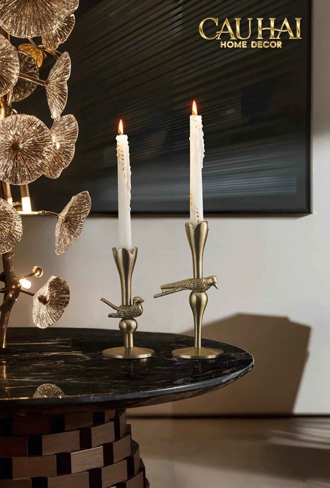 Set 2 Đế Nến Đồng Brasson Bird Harmonia Candle Holders-ĐÈN TRANG TRÍ-CẬU HAI HOME DECOR