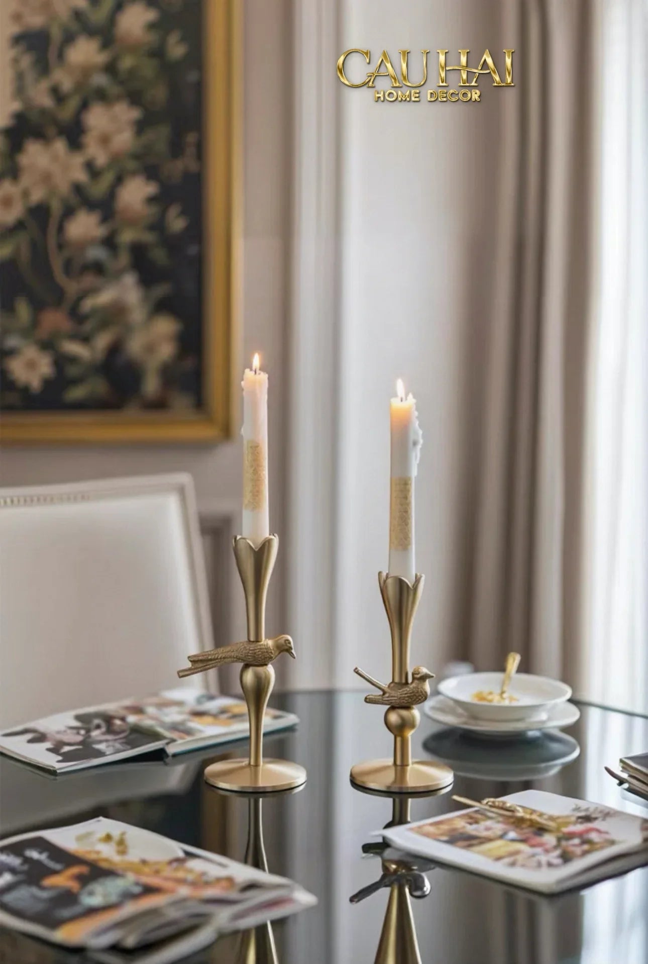 Set 2 Đế Nến Đồng Brasson Bird Harmonia Candle Holders-ĐÈN TRANG TRÍ-CẬU HAI HOME DECOR