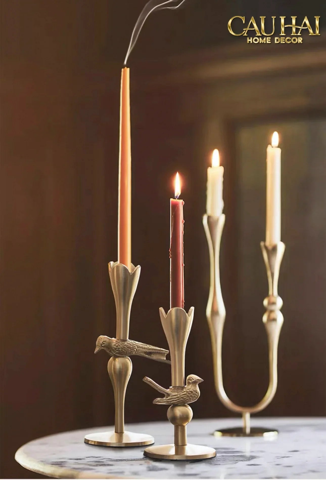 Set 2 Đế Nến Đồng Brasson Bird Harmonia Candle Holders-ĐÈN TRANG TRÍ-CẬU HAI HOME DECOR
