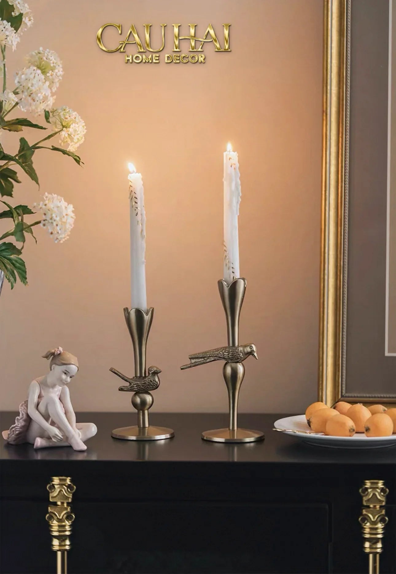 Set 2 Đế Nến Đồng Brasson Bird Harmonia Candle Holders-ĐÈN TRANG TRÍ-CẬU HAI HOME DECOR