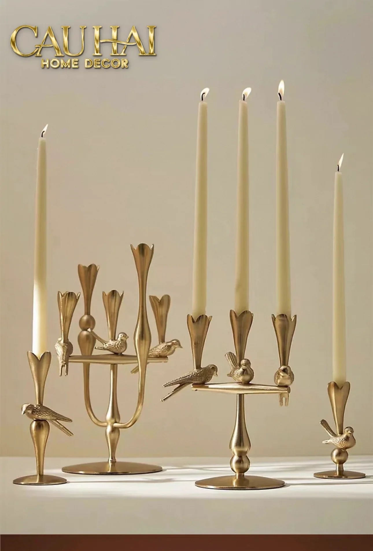 Set 2 Đế Nến Đồng Brasson Bird Harmonia Candle Holders-ĐÈN TRANG TRÍ-CẬU HAI HOME DECOR